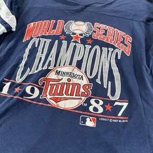 Vintage 1987 Minnesota Twins Blue World Series Champions V Neck Shirt XL Logo 7